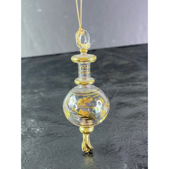 Handcrafted Glass Christmas Tree Holiday Ornament Gold Accents Leaf Design Bubbl - Picture 1 of 4
